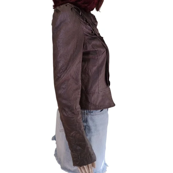 Ryu Textured Faux Leather Dark Brown Women's Jacket - Picture 7 of 9